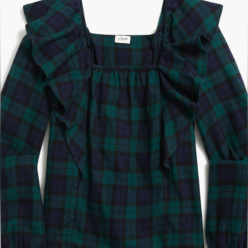 J.Crew Flannel squareneck ruffle top Large